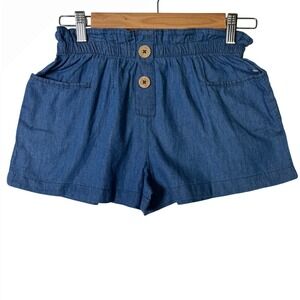 Girls Paperbag Denim Chambray Shorts Blue Button Front‎ Size 12 Picapino